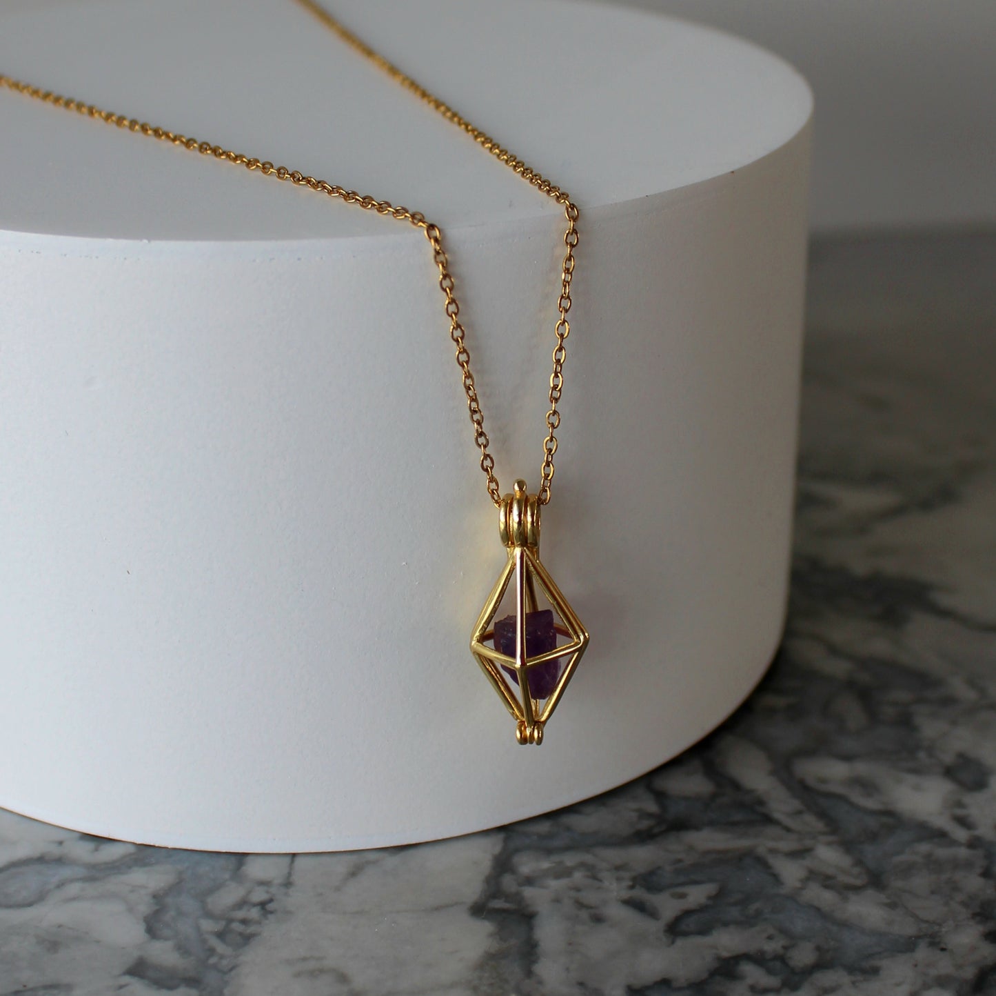 Locket & Raw Crystal Pendant & Chain | Amethyst