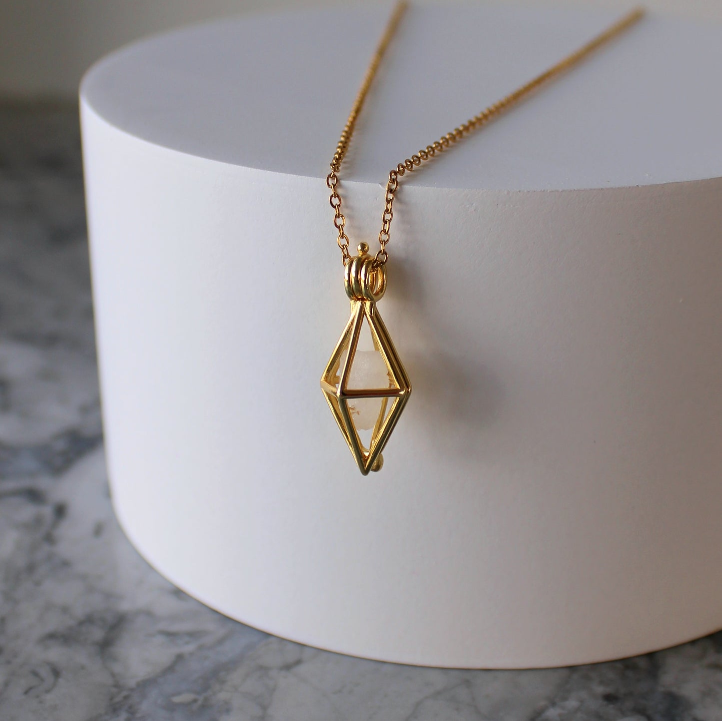 Locket & Raw Crystal Pendant & Chain | Moonstone