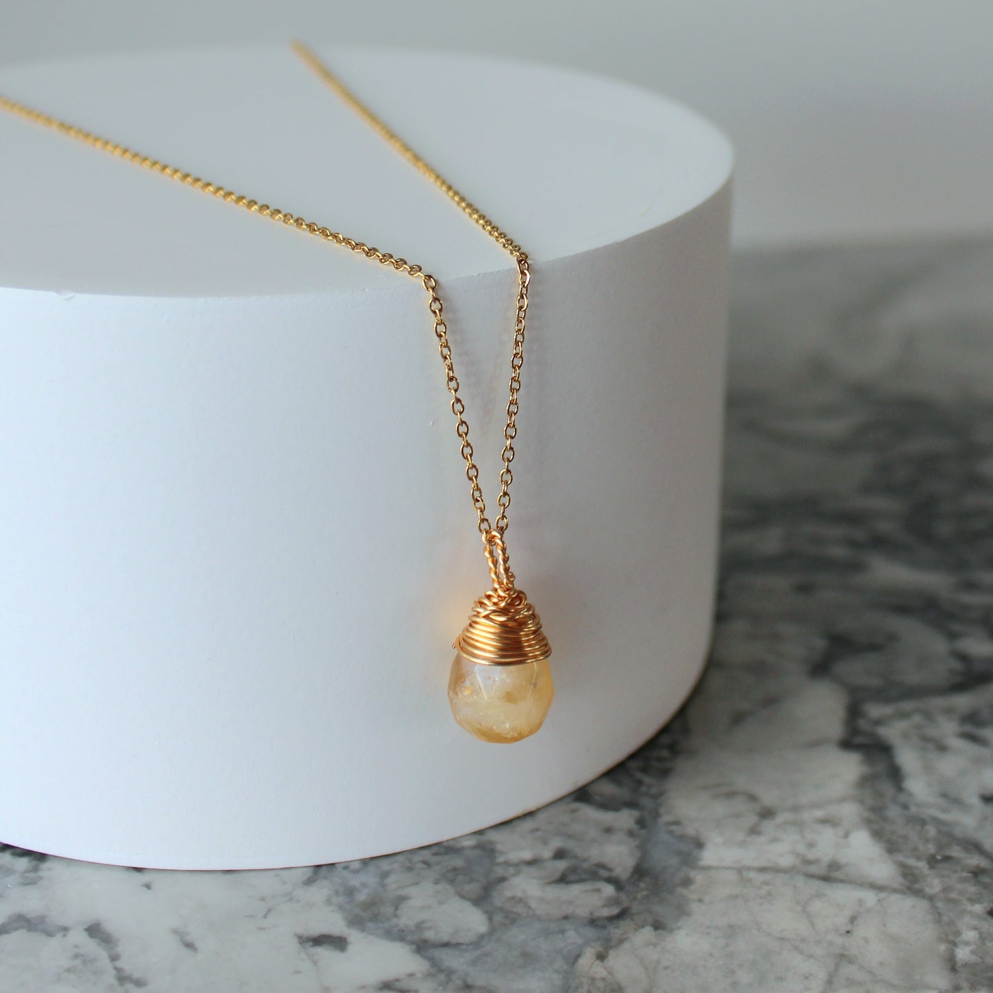 Natural Crystal Drop Pendant & Chain | Citrine