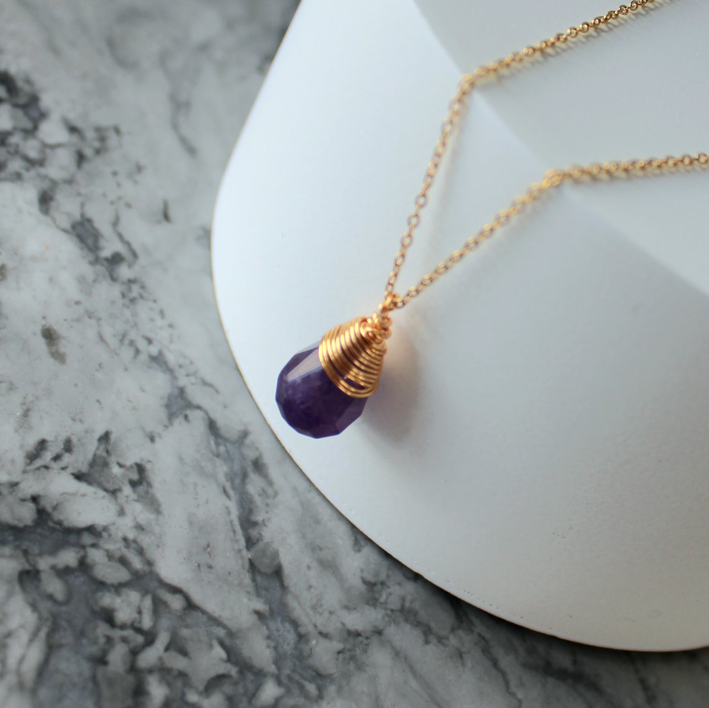 Natural Crystal Drop Pendant & Chain | Amethyst