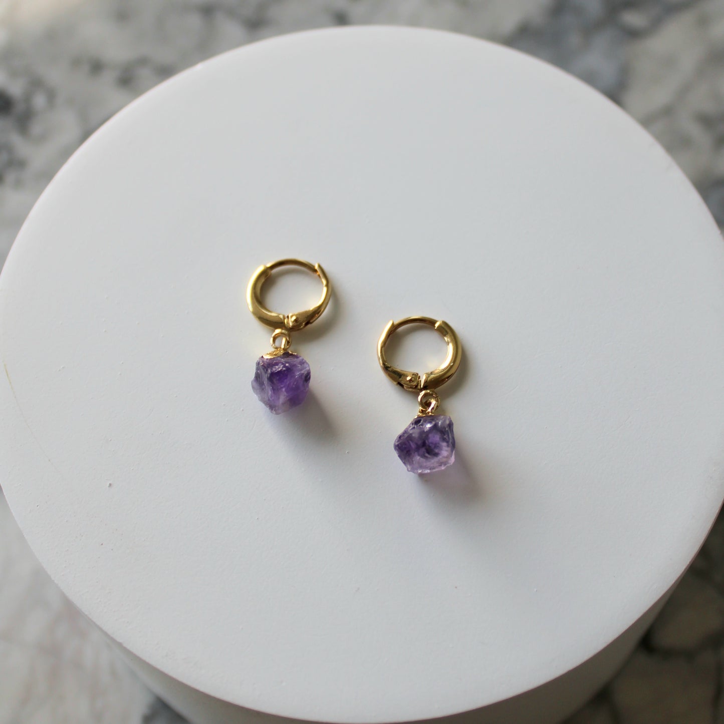 Raw Crystal Drop Huggies | Amethyst