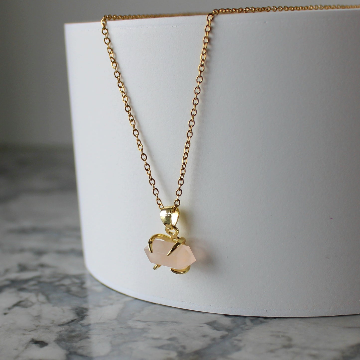 Crystal Point Claw Pendant & Chain | Rose Quartz