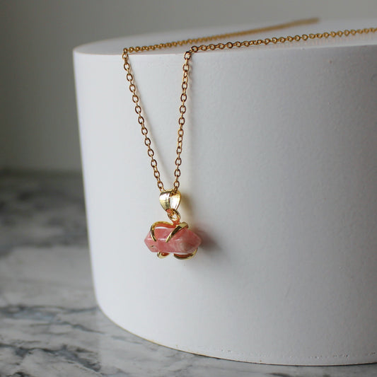 Crystal Point Claw Pendant & Chain | Rhodochrosite