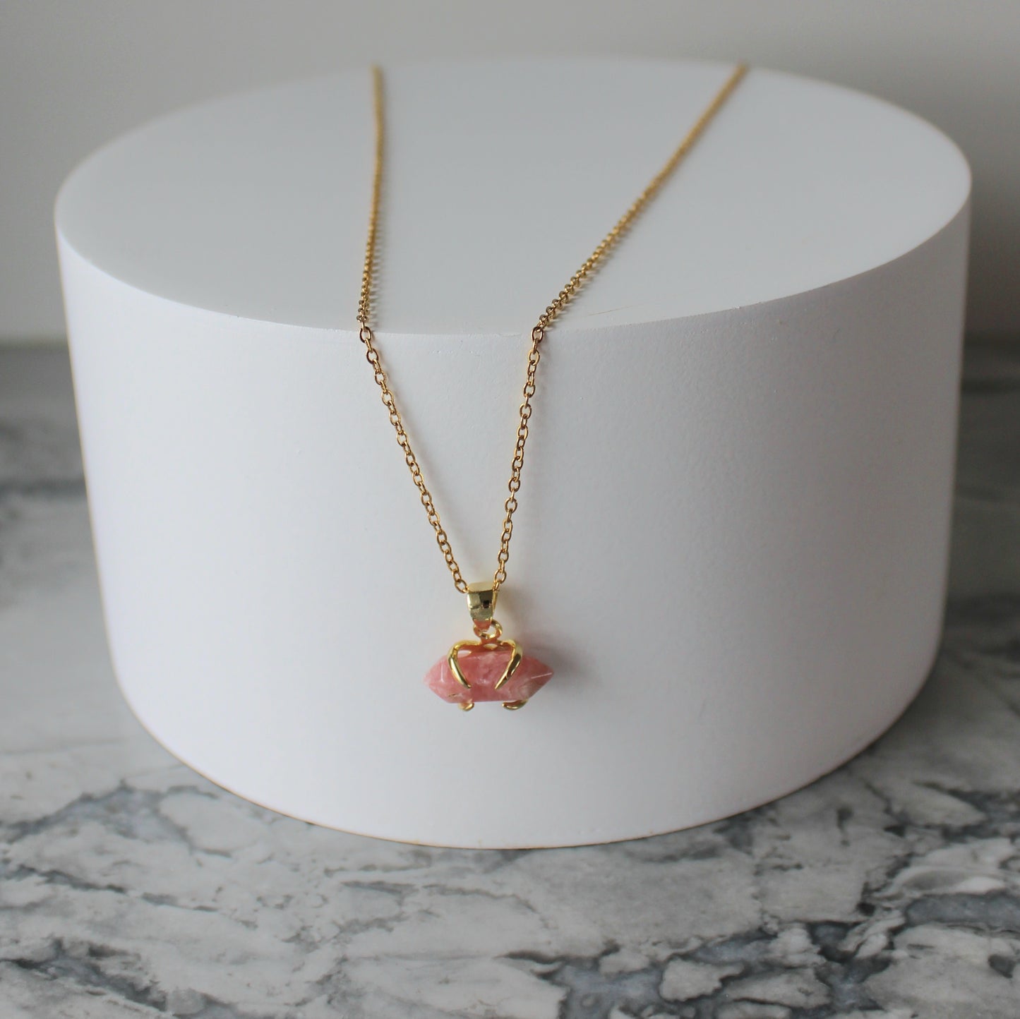 Crystal Point Claw Pendant & Chain | Rhodochrosite