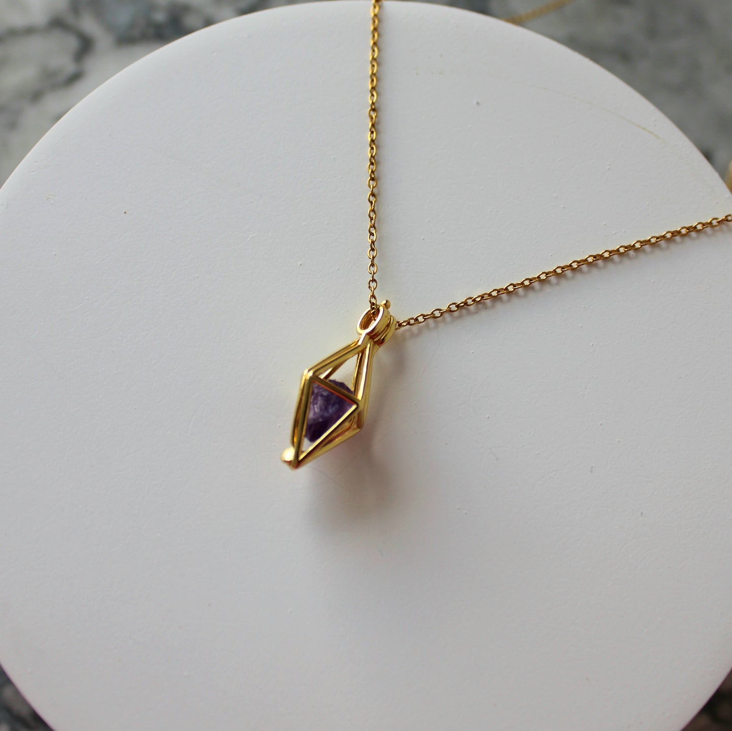 Locket & Raw Crystal Pendant & Chain | Amethyst