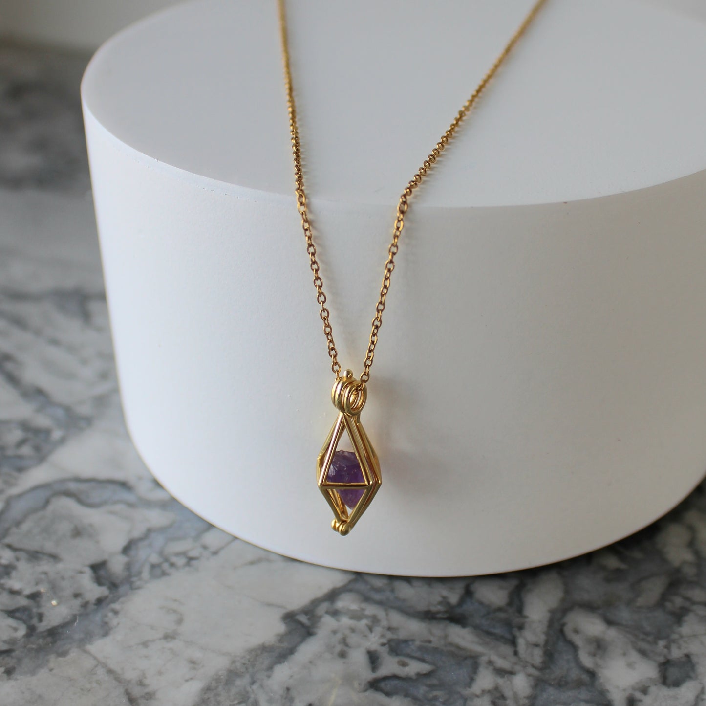 Locket & Raw Crystal Pendant & Chain | Amethyst