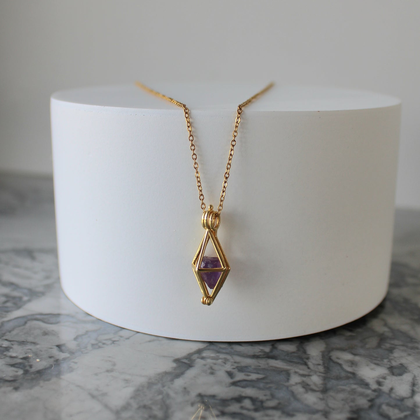 Locket & Raw Crystal Pendant & Chain | Amethyst
