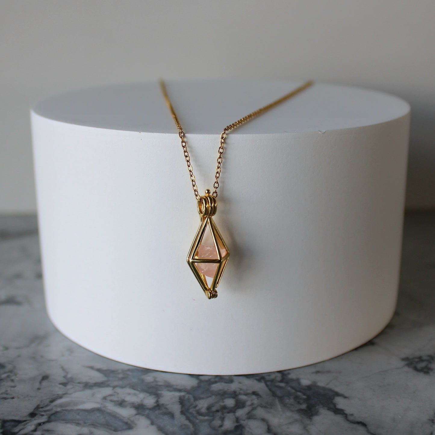 Locket & Raw Crystal Pendant & Chain | Rose Quartz