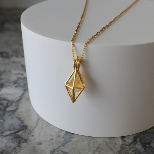Locket & Raw Crystal Pendant & Chain | Citrine