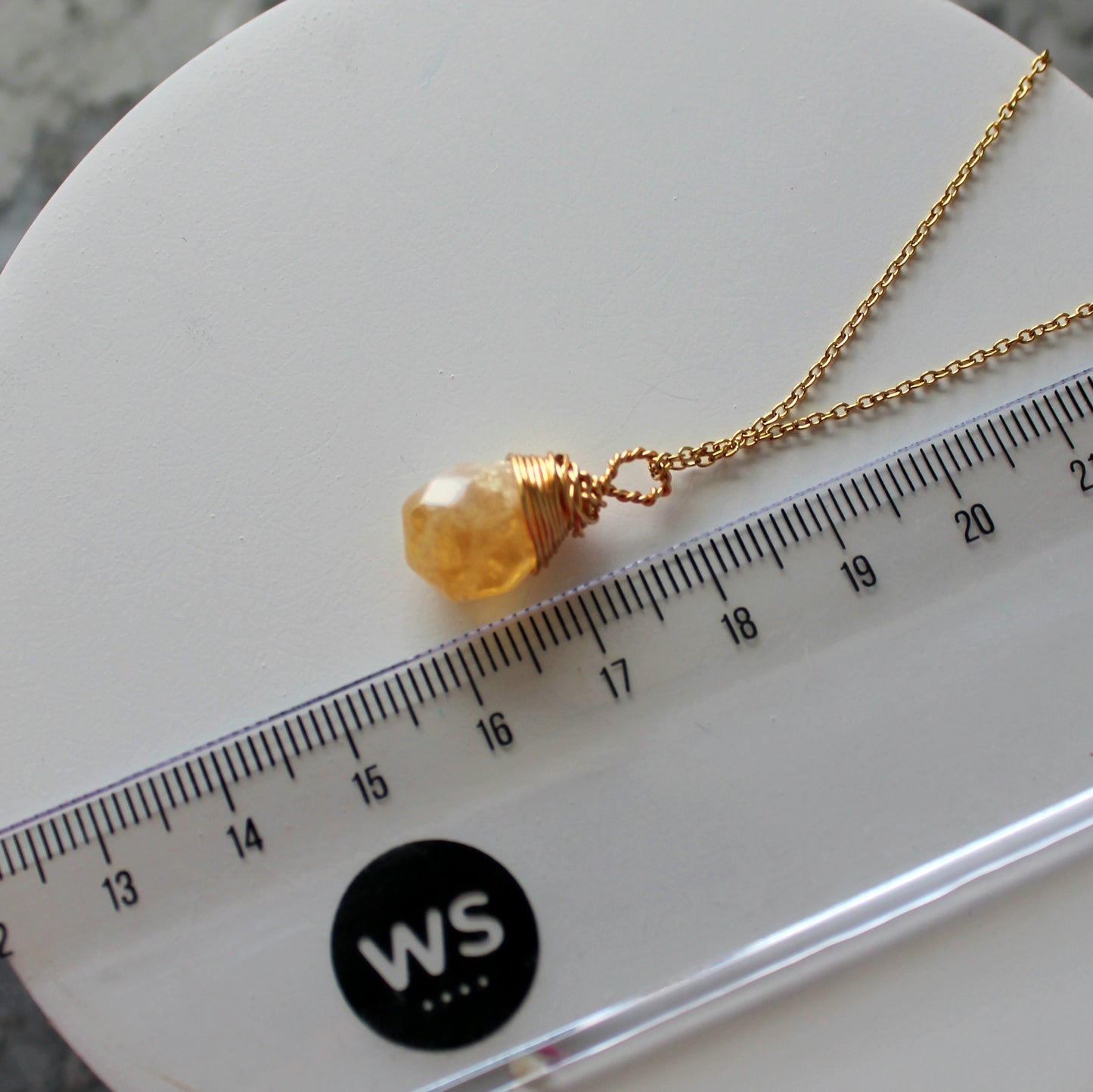 Natural Crystal Drop Pendant & Chain | Citrine
