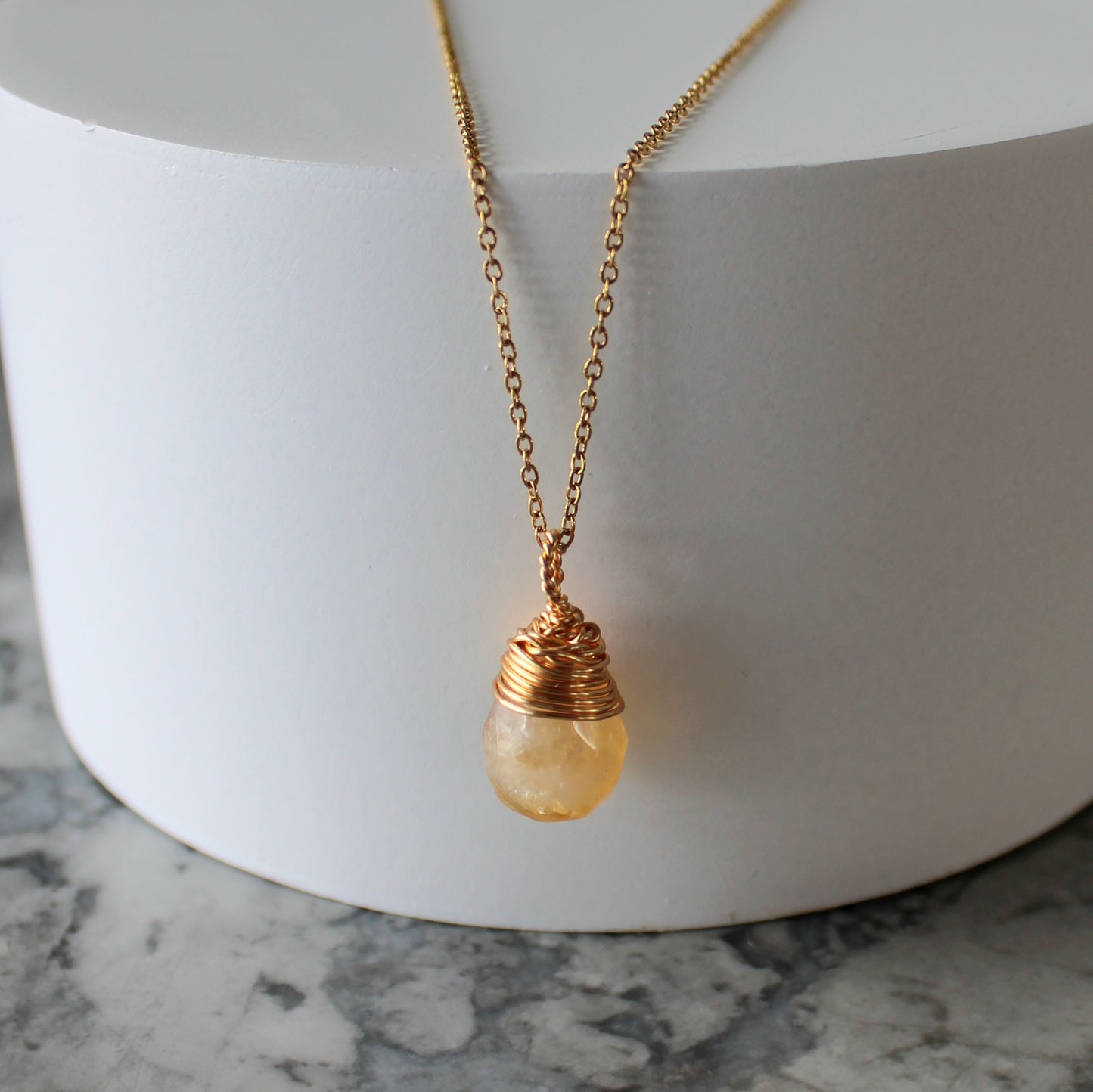 Natural Crystal Drop Pendant & Chain | Citrine
