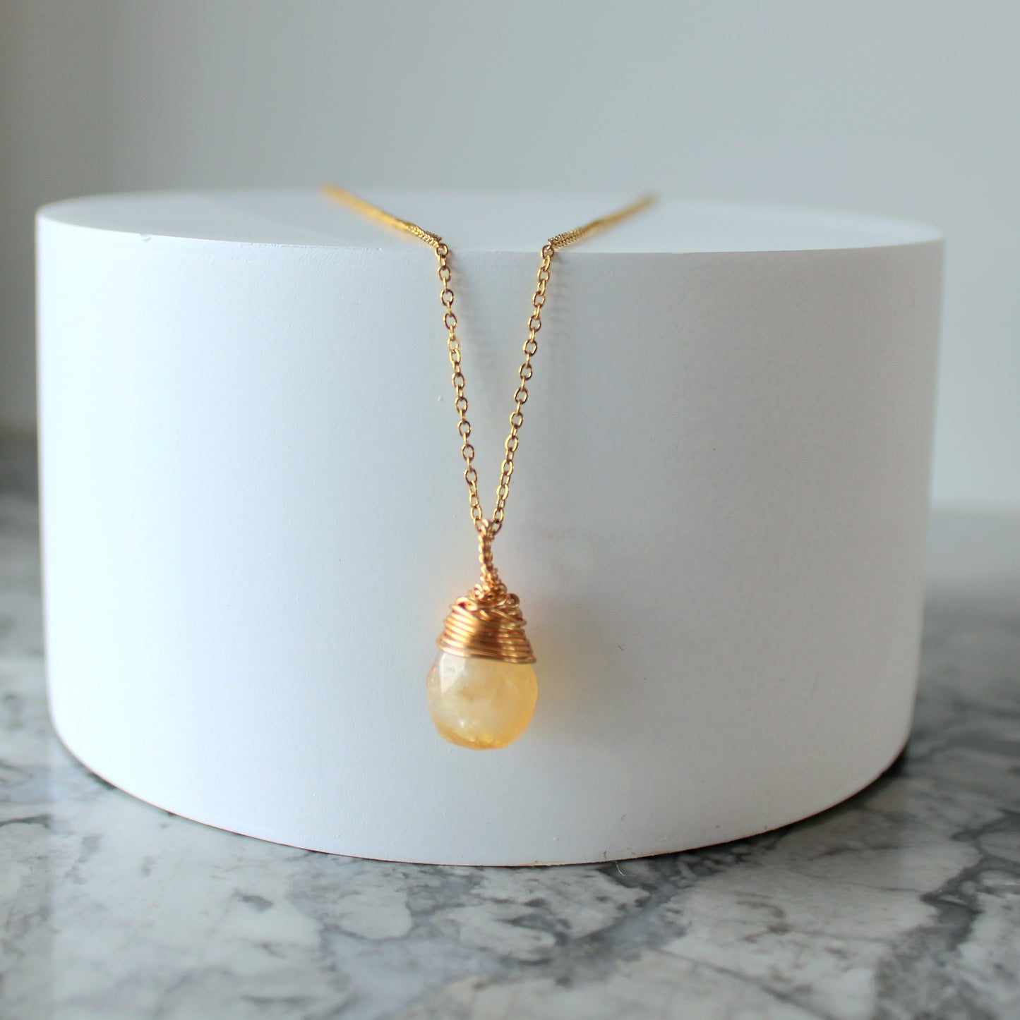 Natural Crystal Drop Pendant & Chain | Citrine