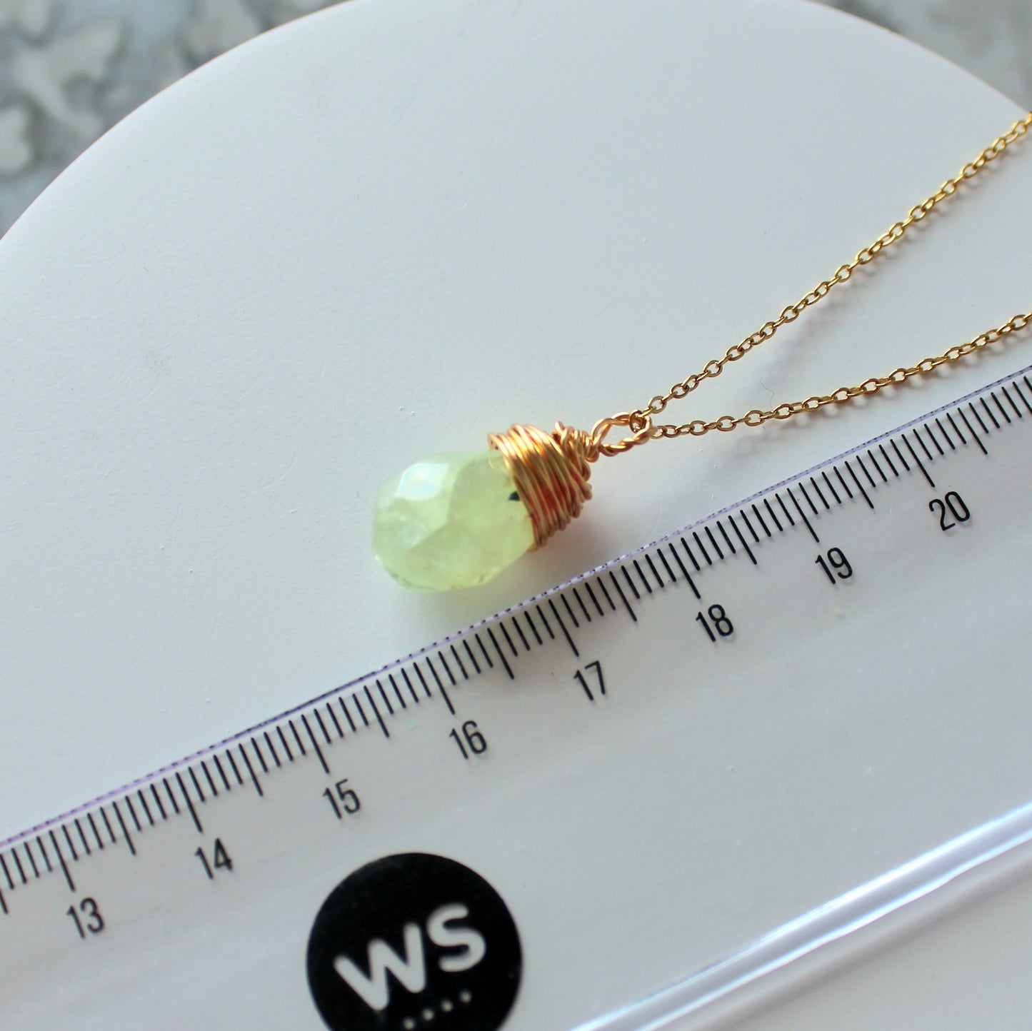 Natural Crystal Drop Pendant & Chain | Prehnite
