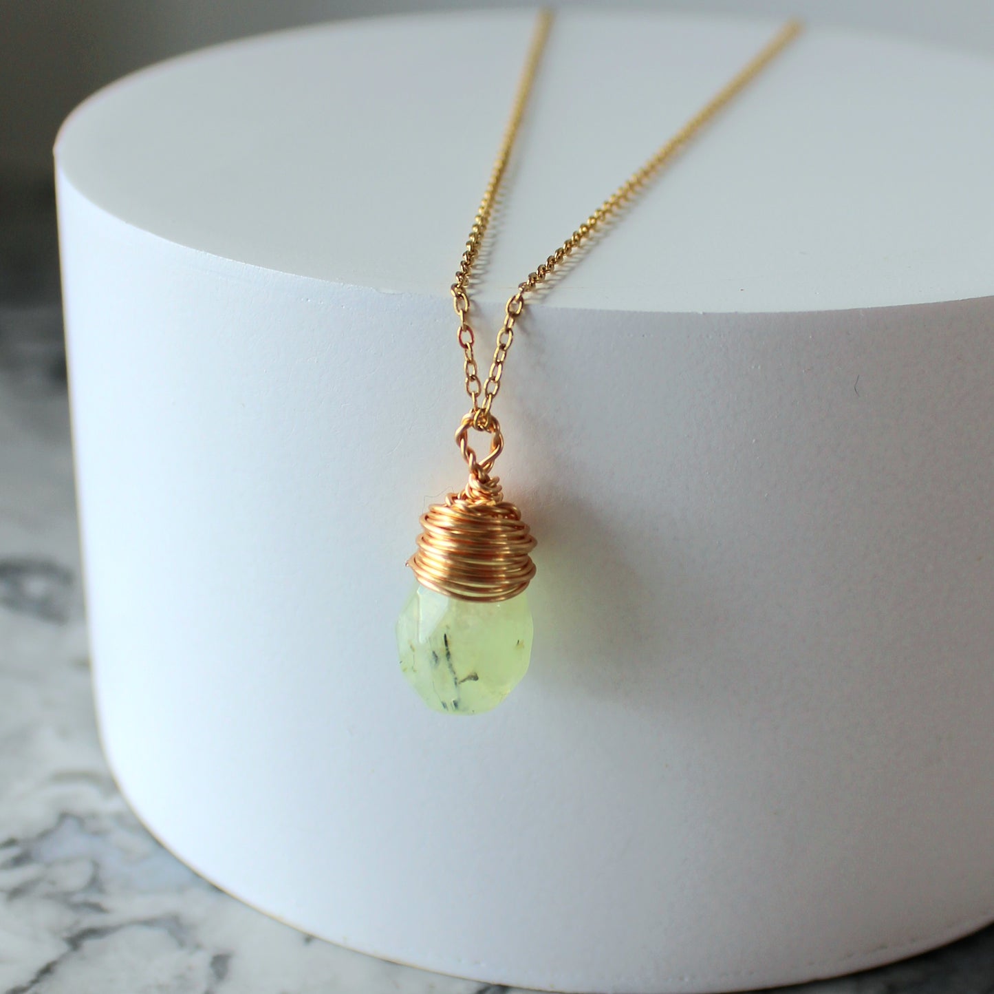 Natural Crystal Drop Pendant & Chain | Prehnite