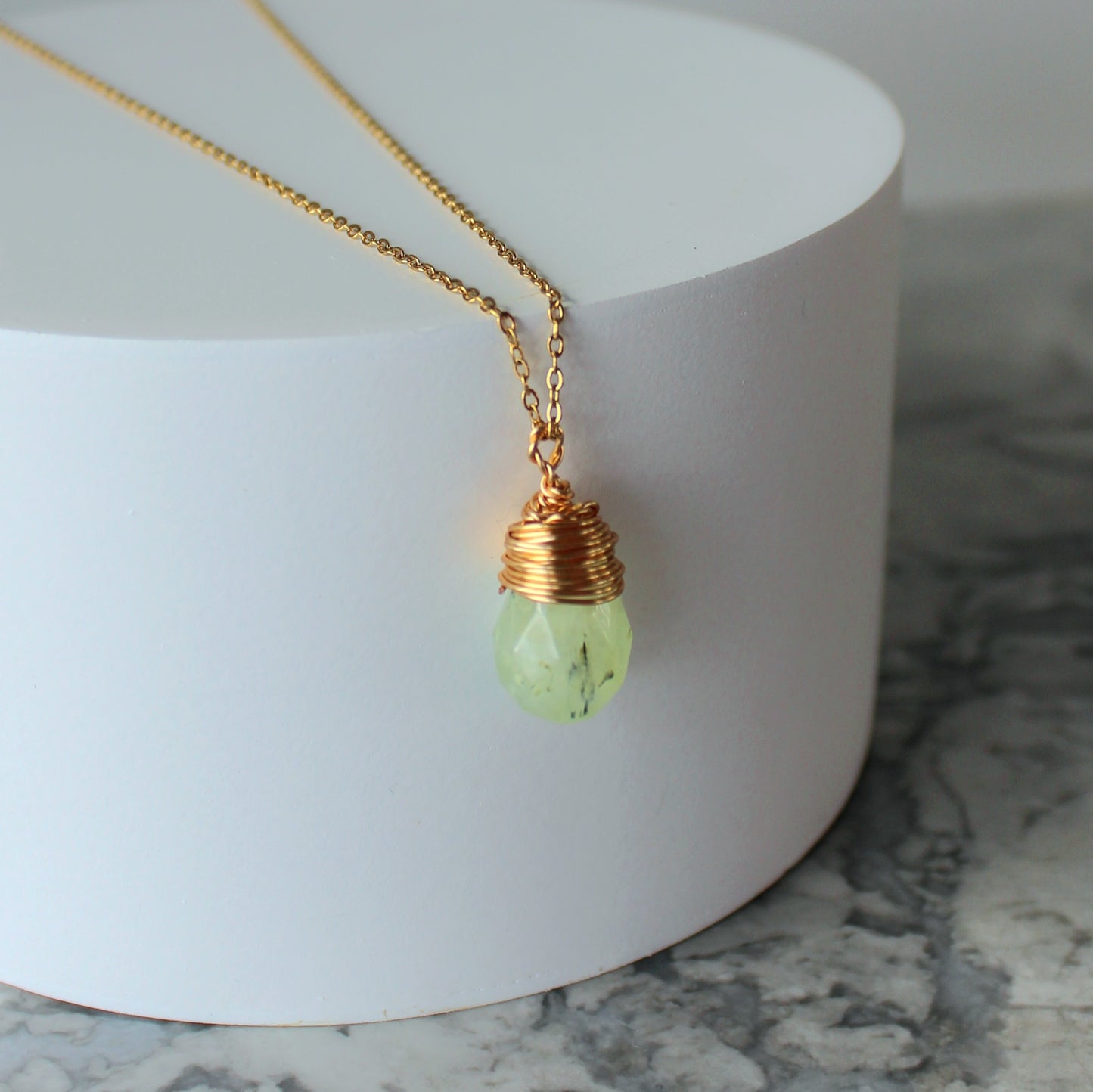Natural Crystal Drop Pendant & Chain | Prehnite