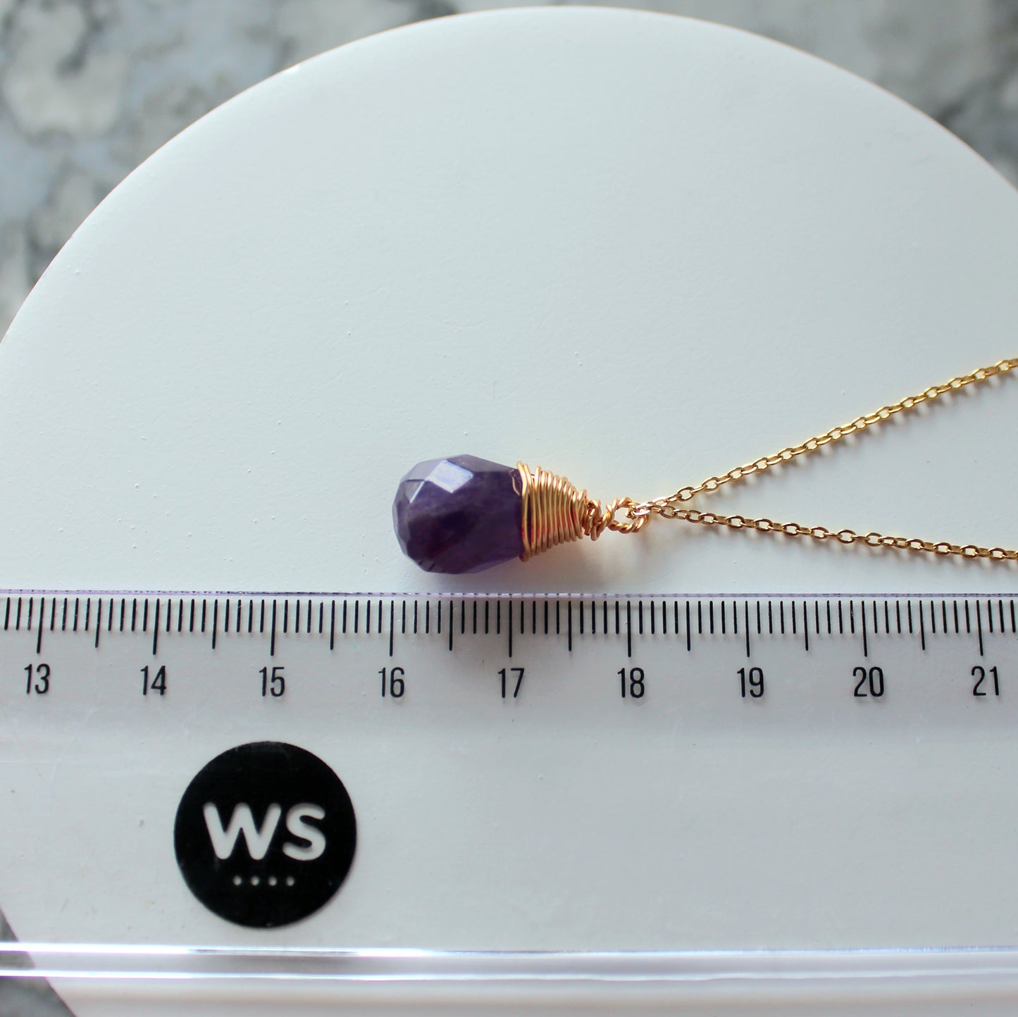 Natural Crystal Drop Pendant & Chain | Amethyst