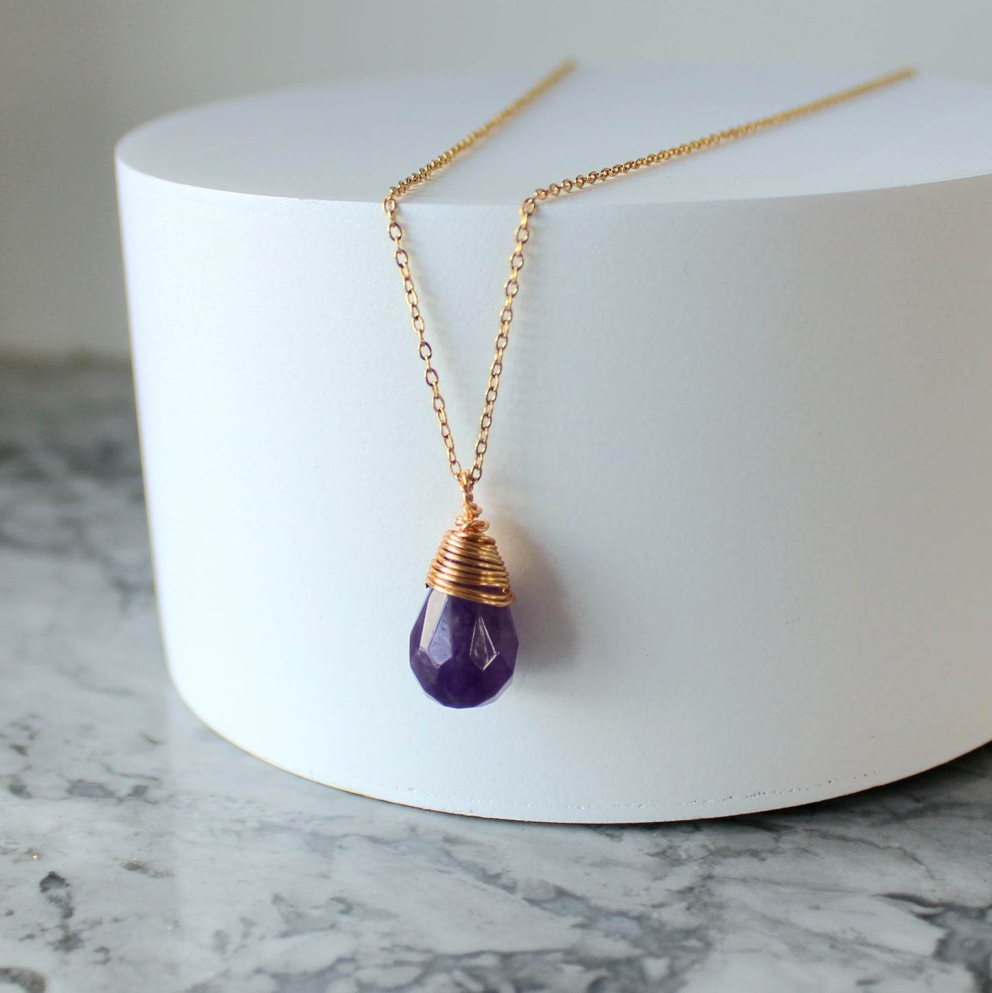 Natural Crystal Drop Pendant & Chain | Amethyst