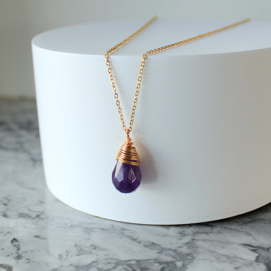 Natural Crystal Drop Pendant & Chain | Amethyst