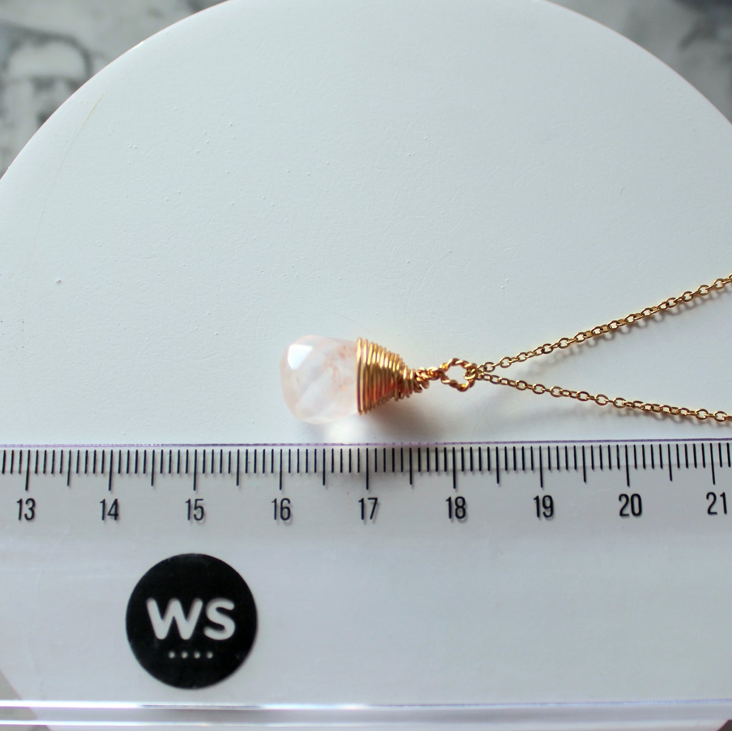 Natural Crystal Drop Pendant & Chain | Rose Quartz