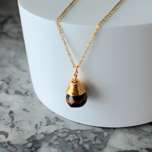 Natural Crystal Drop Pendant & Chain | Tiger Eye