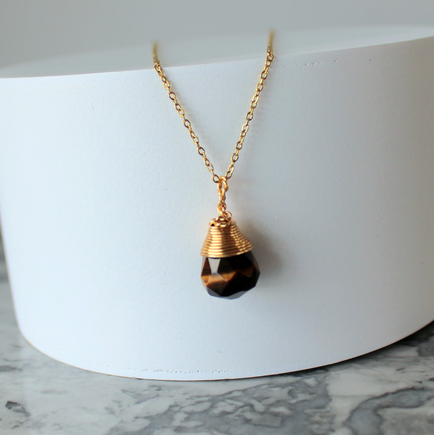 Natural Crystal Drop Pendant & Chain | Tiger Eye