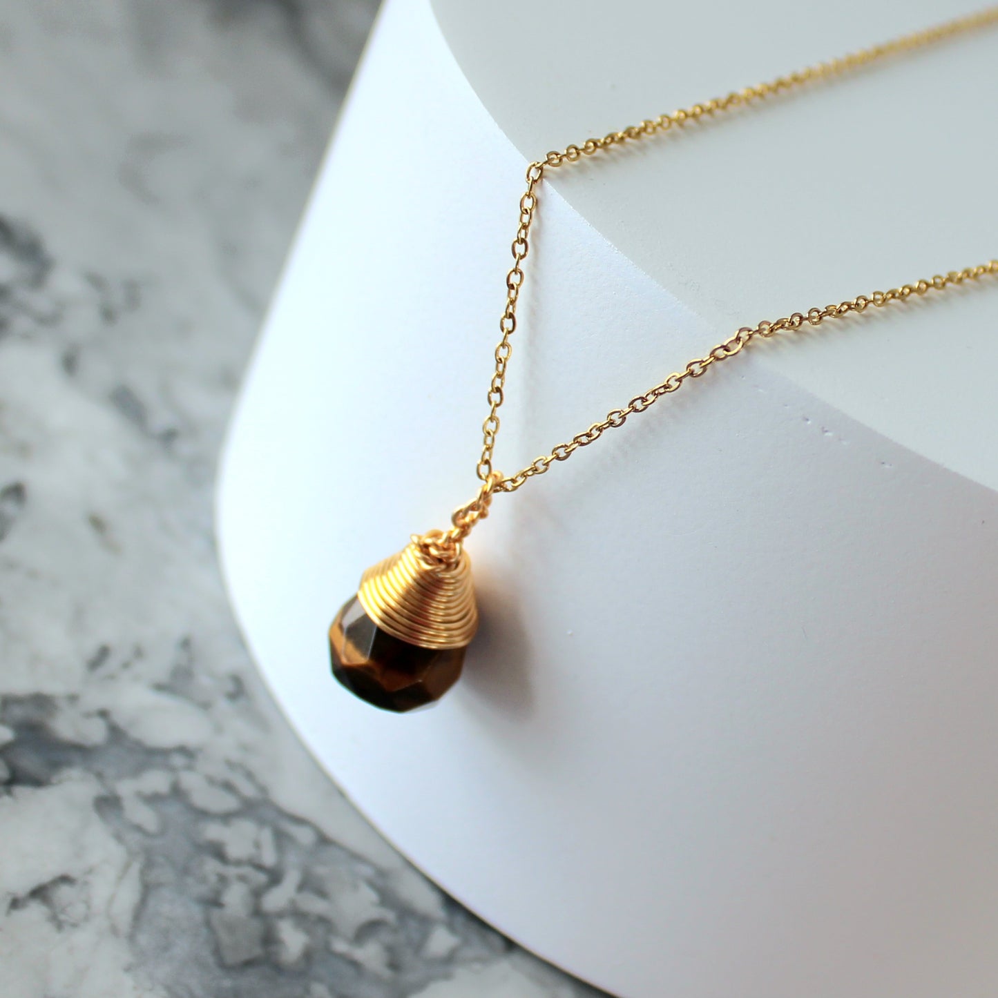 Natural Crystal Drop Pendant & Chain | Tiger Eye