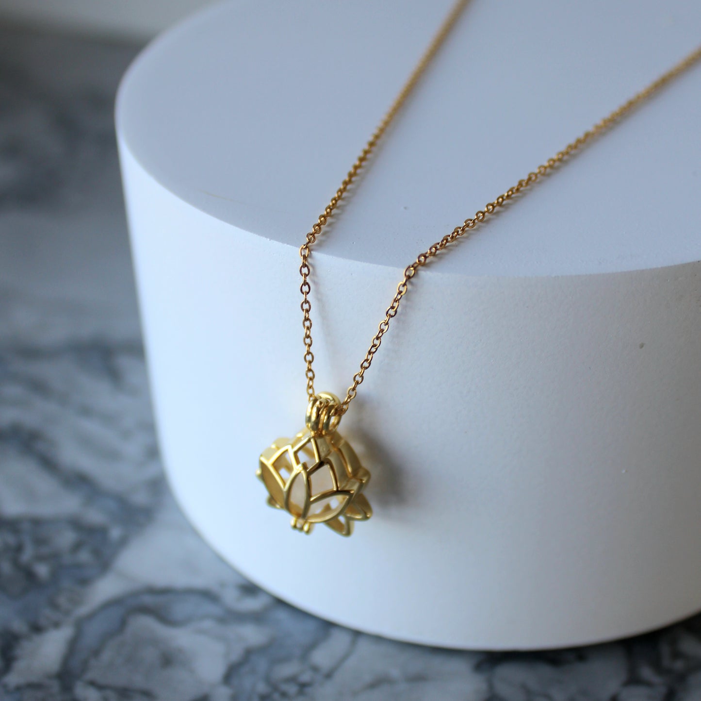 Lotus & Raw Crystal Pendant & Chain | Moonstone