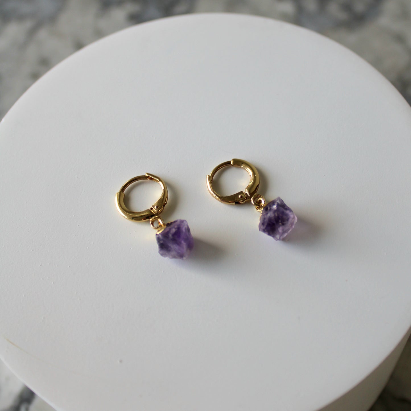 Raw Crystal Drop Huggies | Amethyst