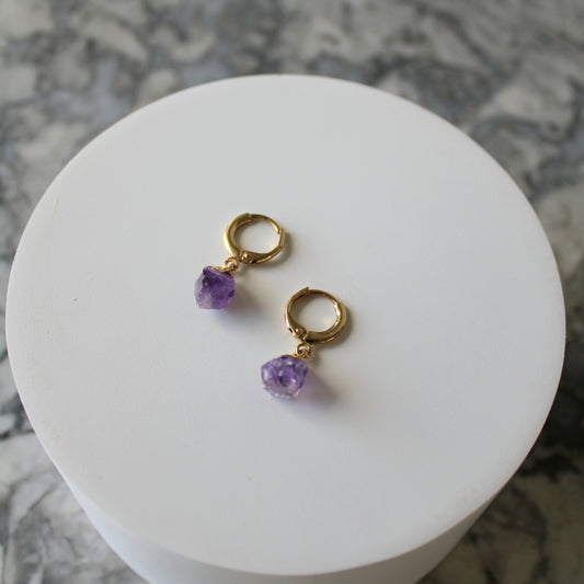 Raw Crystal Drop Huggies | Amethyst