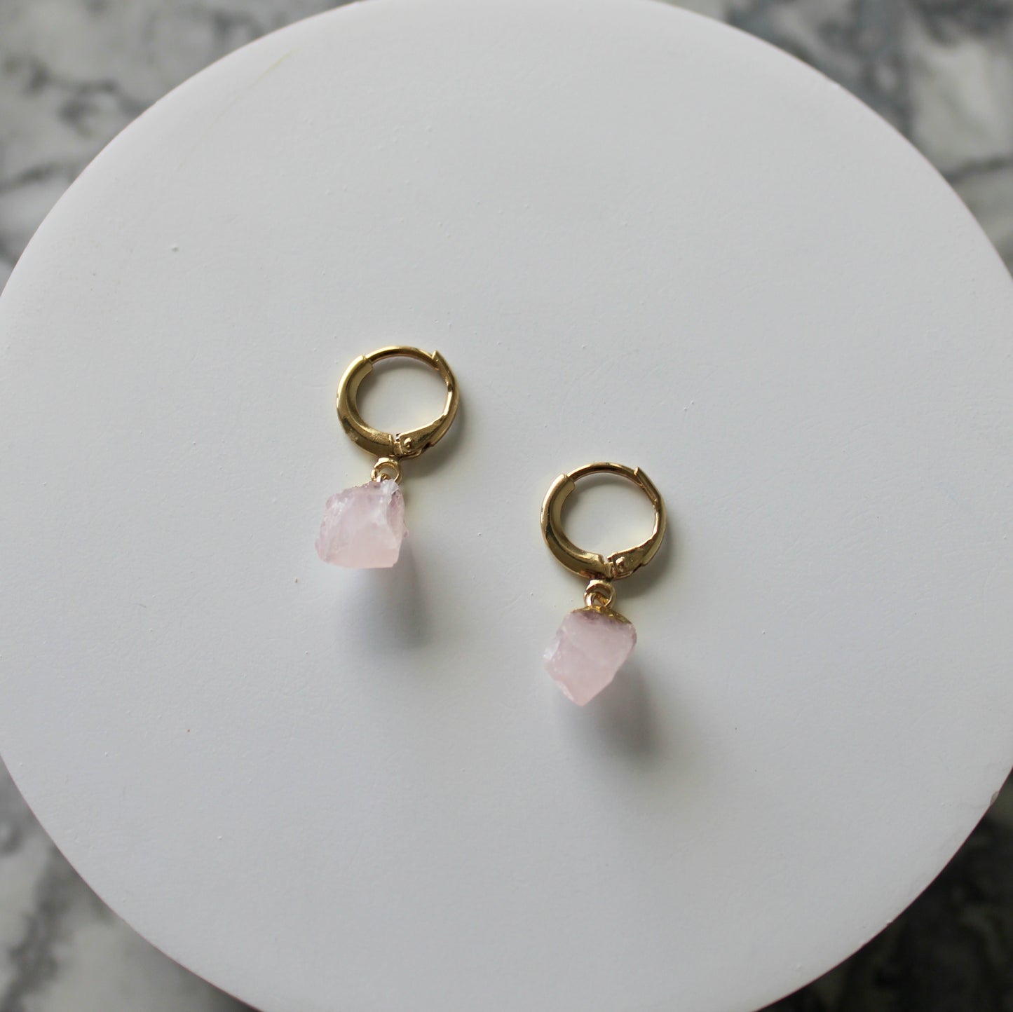 Raw Crystal Drop Huggies | Rose Quartz