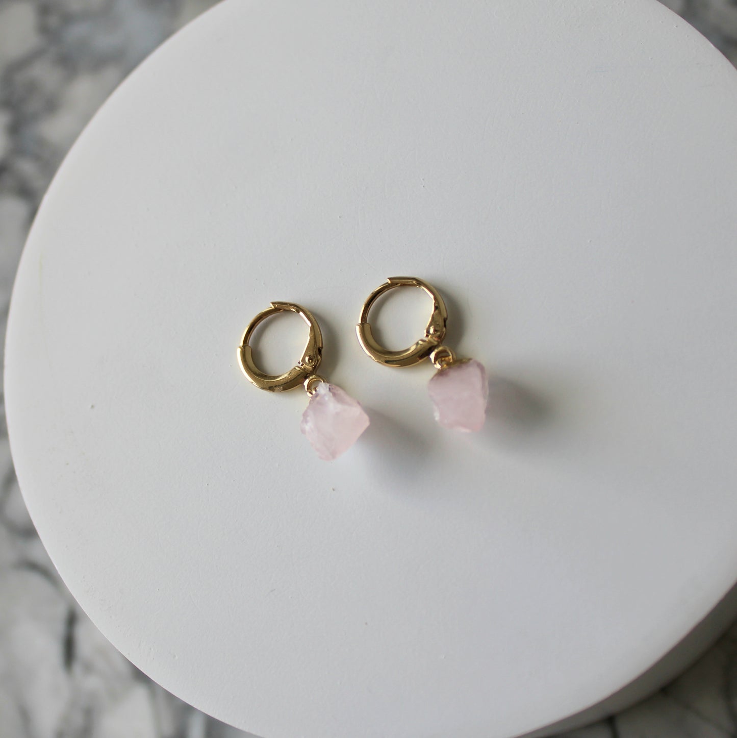 Raw Crystal Drop Huggies | Rose Quartz