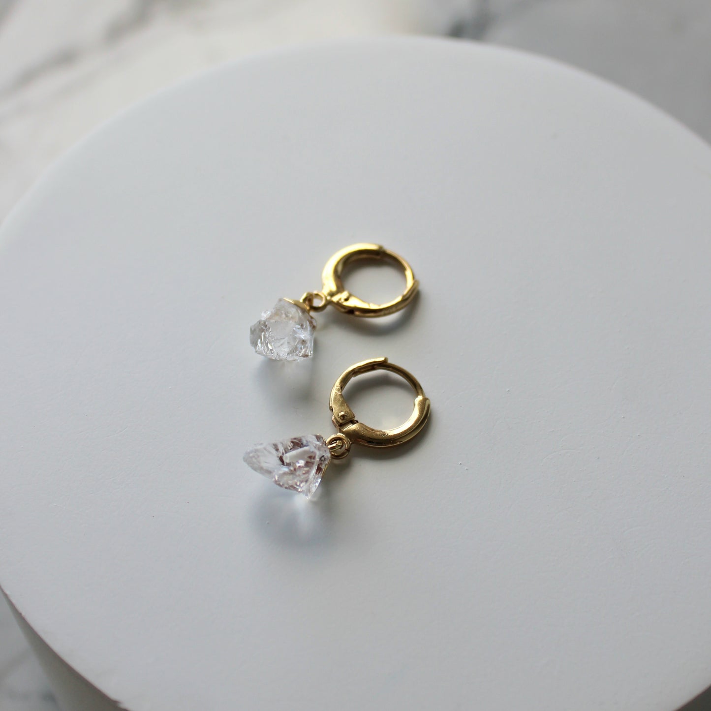 Raw Crystal Drop Huggies | Clear Quartz