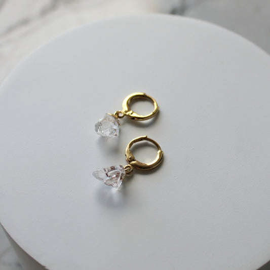 Raw Crystal Drop Huggies | Clear Quartz