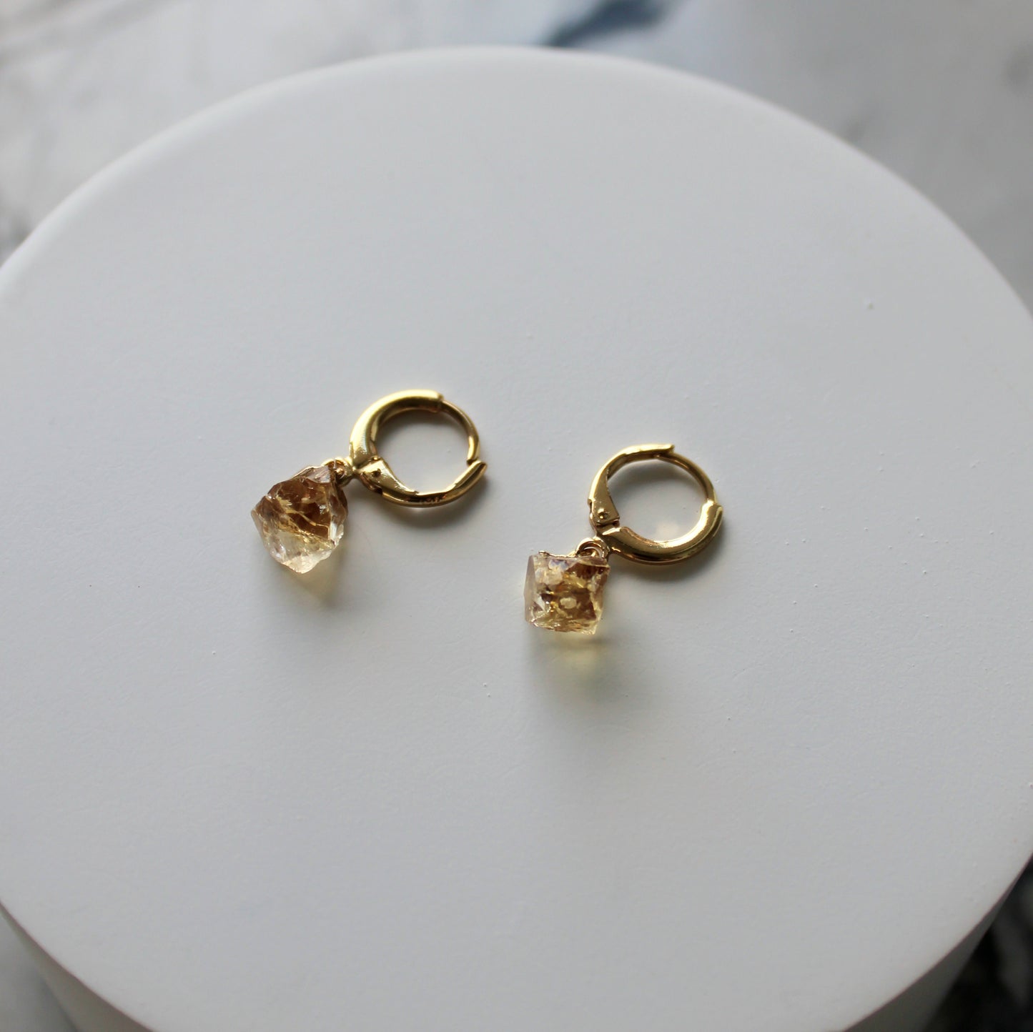Raw Crystal Drop Huggies | Citrine