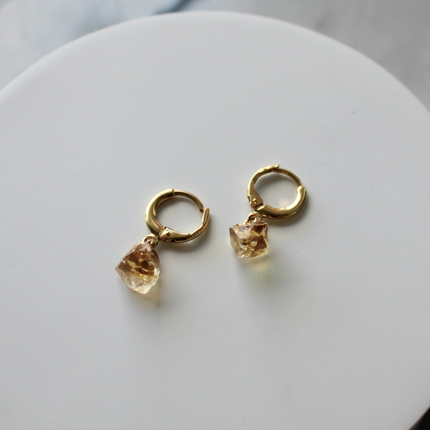 Raw Crystal Drop Huggies | Citrine