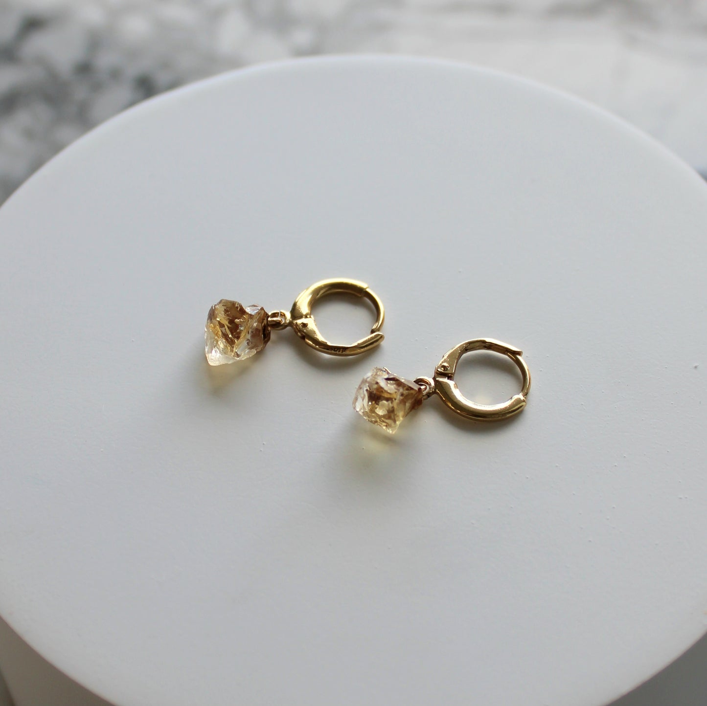 Raw Crystal Drop Huggies | Citrine