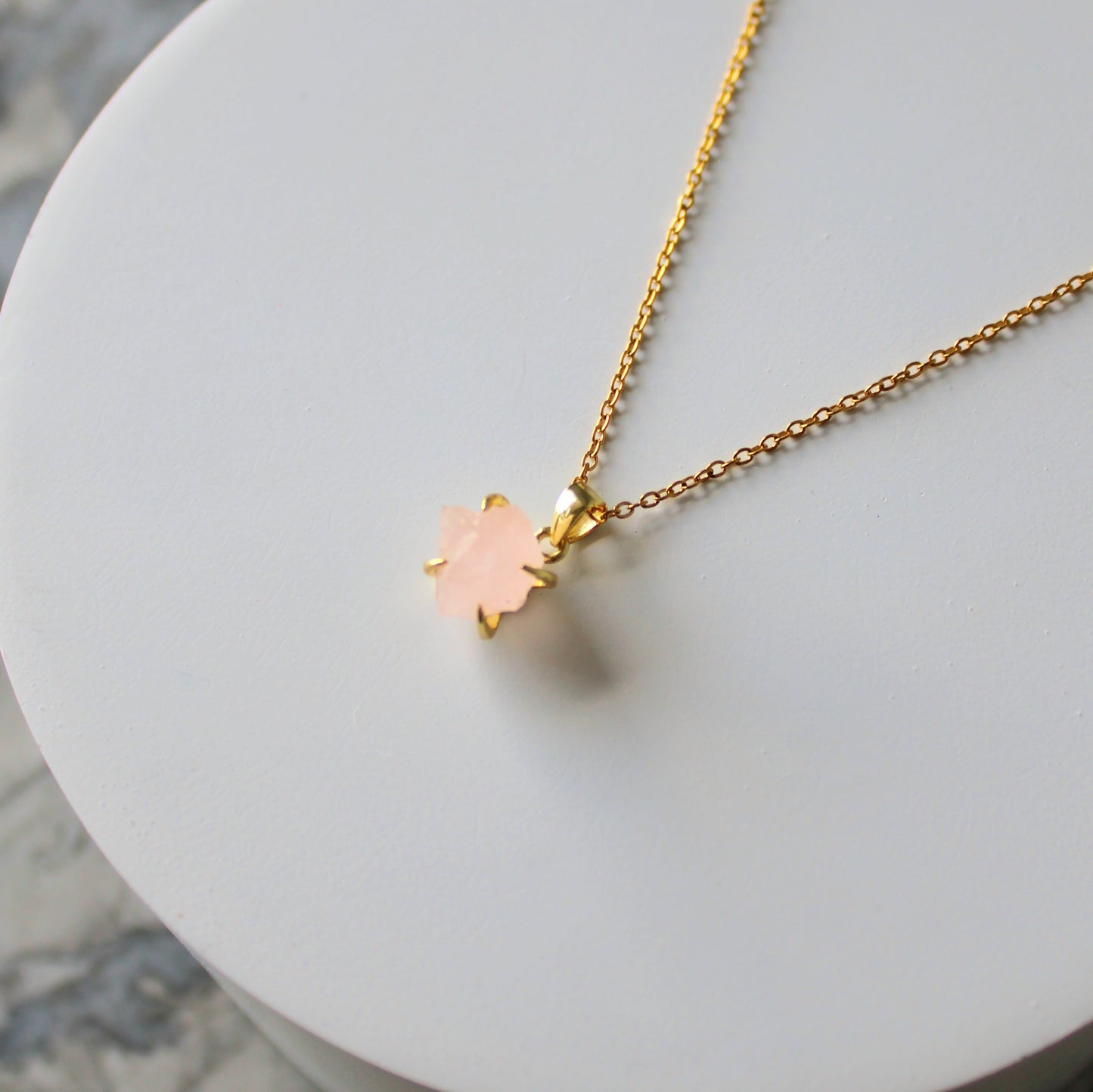 Raw Crystal Claw Pendant & Chain | Rose Quartz