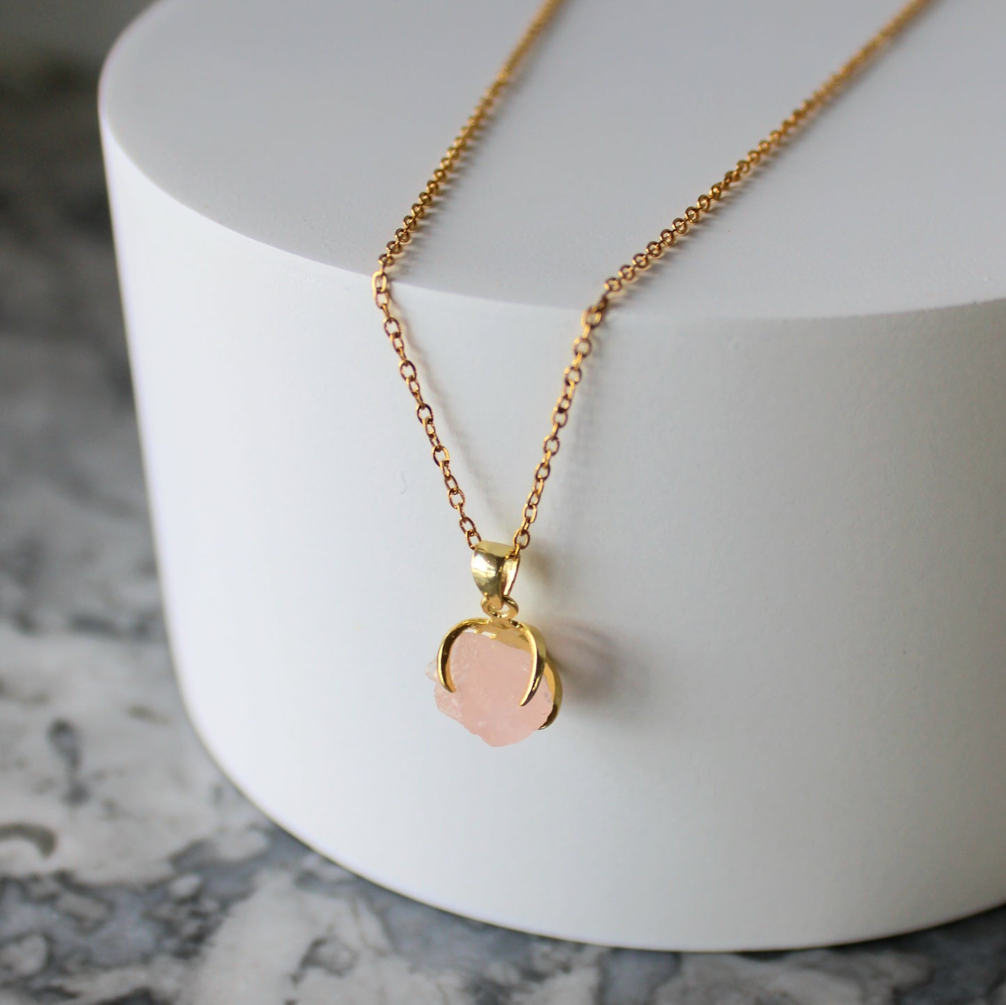 Raw Crystal Claw Pendant & Chain | Rose Quartz