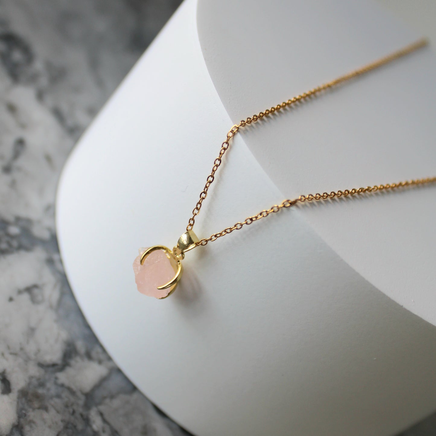 Raw Crystal Claw Pendant & Chain | Rose Quartz
