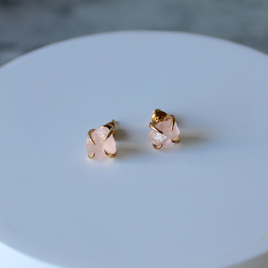 Raw Crystal Claw Studs | Rose Quartz