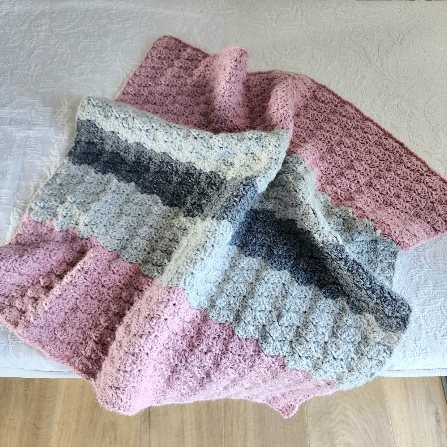 Handmade Crochet Shell Stitch Blanket | 60cm x 56cm